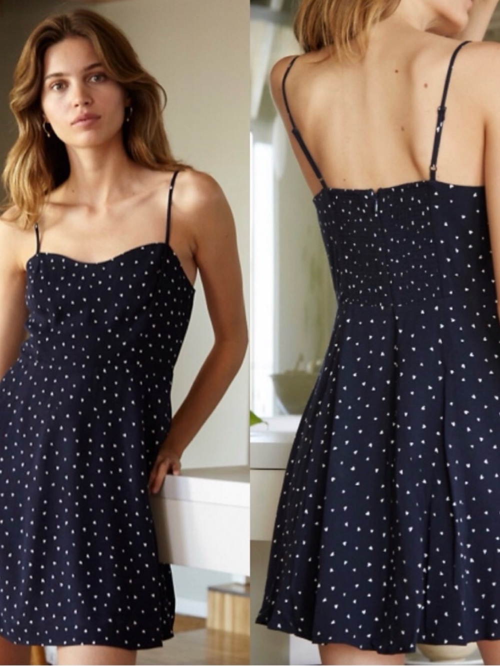 Aritzia Sunday Best Flirt Mini Dress Blue Heart Print Size 2
